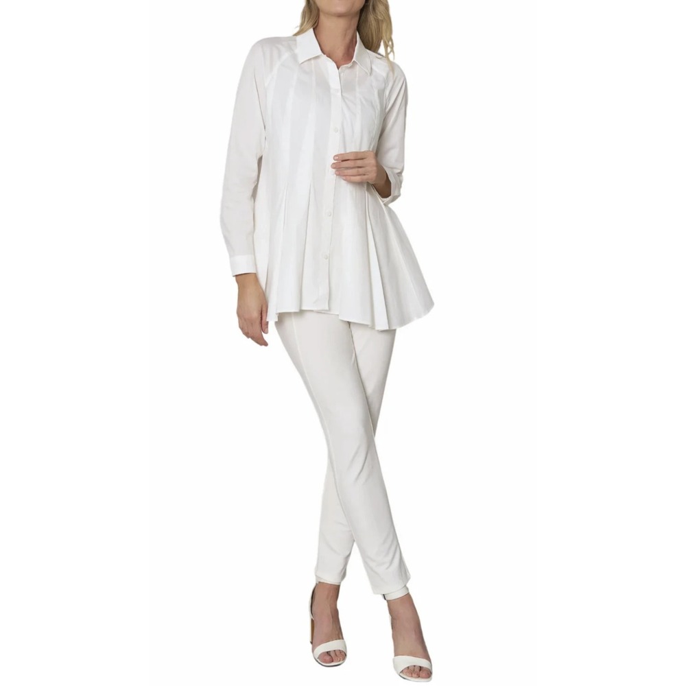 Stella Carakasi Showstopper Shirt White Button up Tunic Blouse Pleated Pocket XS - Picture 10 of 16